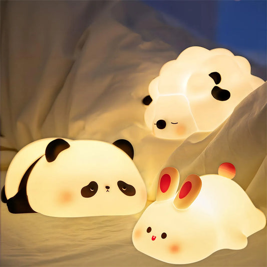 LED-Nachtlichter Niedliches Schaf Panda Kaninchen Silikon Lampe USB-wiederaufladbar
